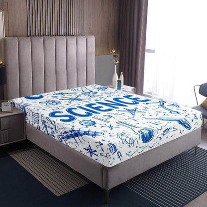 Chemistry Bed Sheets for Kids Teens Girls Boys,Chemical Experiment Fitted Sheet Twin,Science Themed Sheets for Math Lovers,Chemistry Lab Bedding Set,White and Black