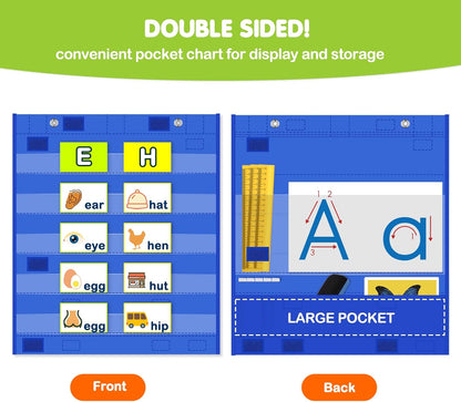 EAMAY Classroom Magnetic Pocket Chart for Kids, Mini Double-Sided Pocket Charts for Teachers Fits 3" Sentence Strips and Cards(14" x 17") (4)