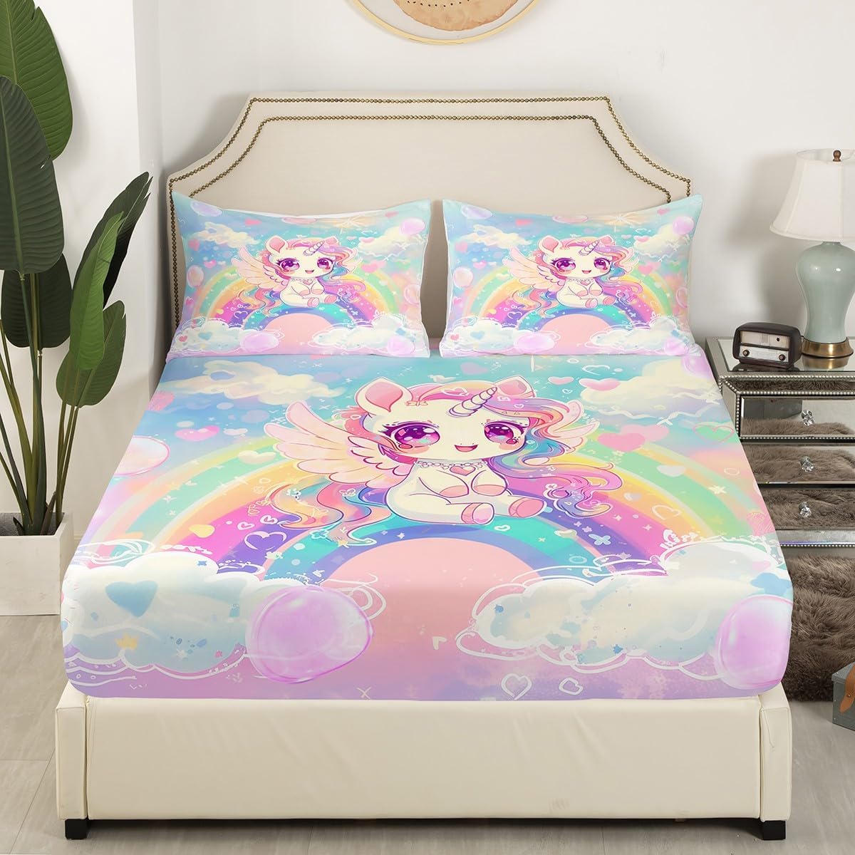 Drum Kit Fitted Sheet,Full Size Rock Music Collections Musical Instruments Theme,Soft Decorative Fabric Bedding Deep Pocket for Children Teens Young Boys Girls,with 2 Pillowcases
