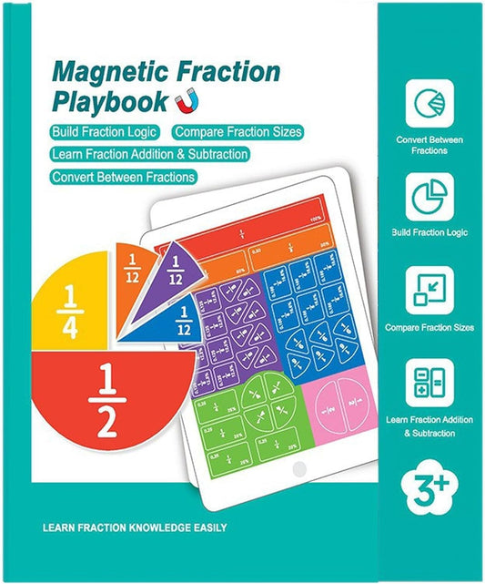 Magnetic Fraction Puzzle, 22x17.8 cm Demonstration Book with Fraction Squares and Circles, Math Manipulatives for Homeschool Classroom