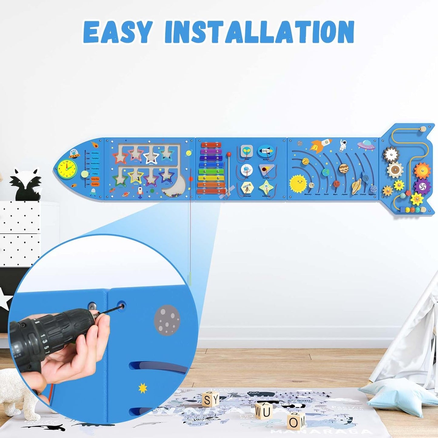 Unicorn Sensory Wall Panel for Kids - Activity Wall Busy Board Panels, Montessori Toddler Wall Activity Board, Wall Toys for Toddlers 3, Activity Cube, Perfect for Toddler Playroom, Pink