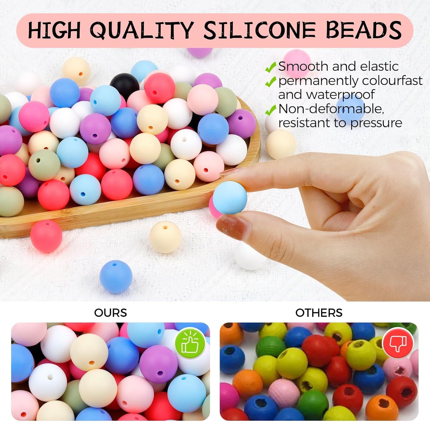 120PCS FIVEIZERO Silicone Beads for Keychain Making, 15mm Glacier Gray Round Silicone Rubber Focal Beads Bulk for DIY Crafts, Bracelets, Necklaces, and Pens