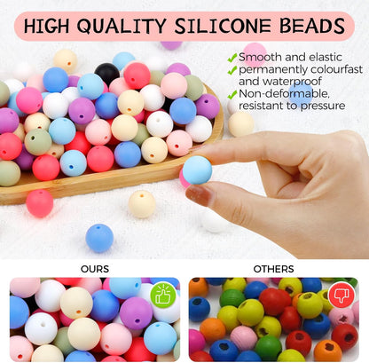 120PCS FIVEIZERO Silicone Beads for Keychain Making, 15mm Glacier Gray Round Silicone Rubber Focal Beads Bulk for DIY Crafts, Bracelets, Necklaces, and Pens