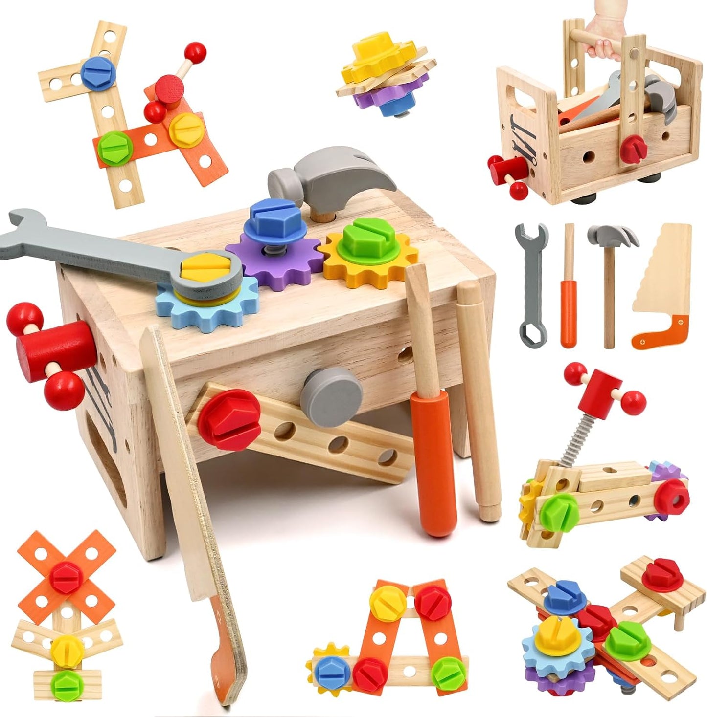AiTuiTui 29PCS Kids Tool Set with Wooden Tool Box, Toddler Tool Set Montessori Pretend Play Construction Toys, STEM Educational Toys for 2 3 4 5 Year Old Boys Girls, Birthday Easter Gift