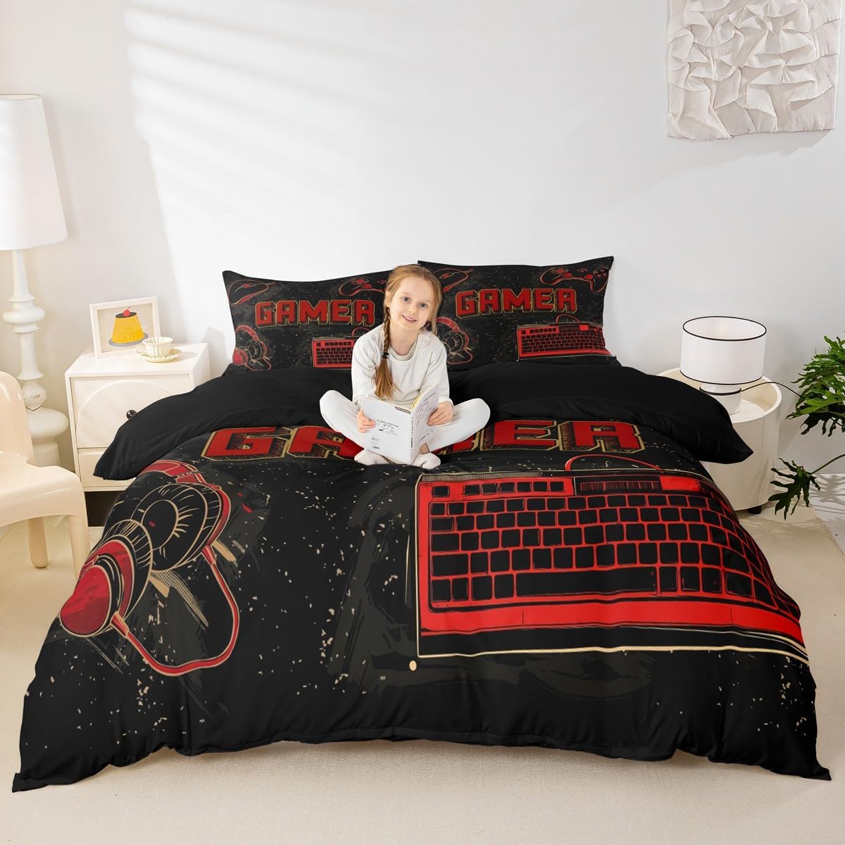 Drum Kit Duvet Cover,Kids Musical Instruments Bedding Set,Rock Music Comforter Cover for Boys Girls Room Decor,Neon Lighting Lightweight Bedspread Cover Twin Size with 1 Pillow Case(No Comforter)