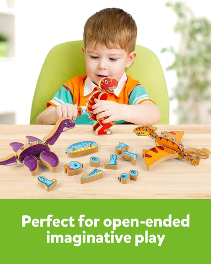 Coogam Fine Motor Building Robot Blocks for 3 4 5 Years Old Kids, Wooden Snap Together Builders, STEM Take Apart Robot Playset, Educational Learning Toy Gift for Boys Girls