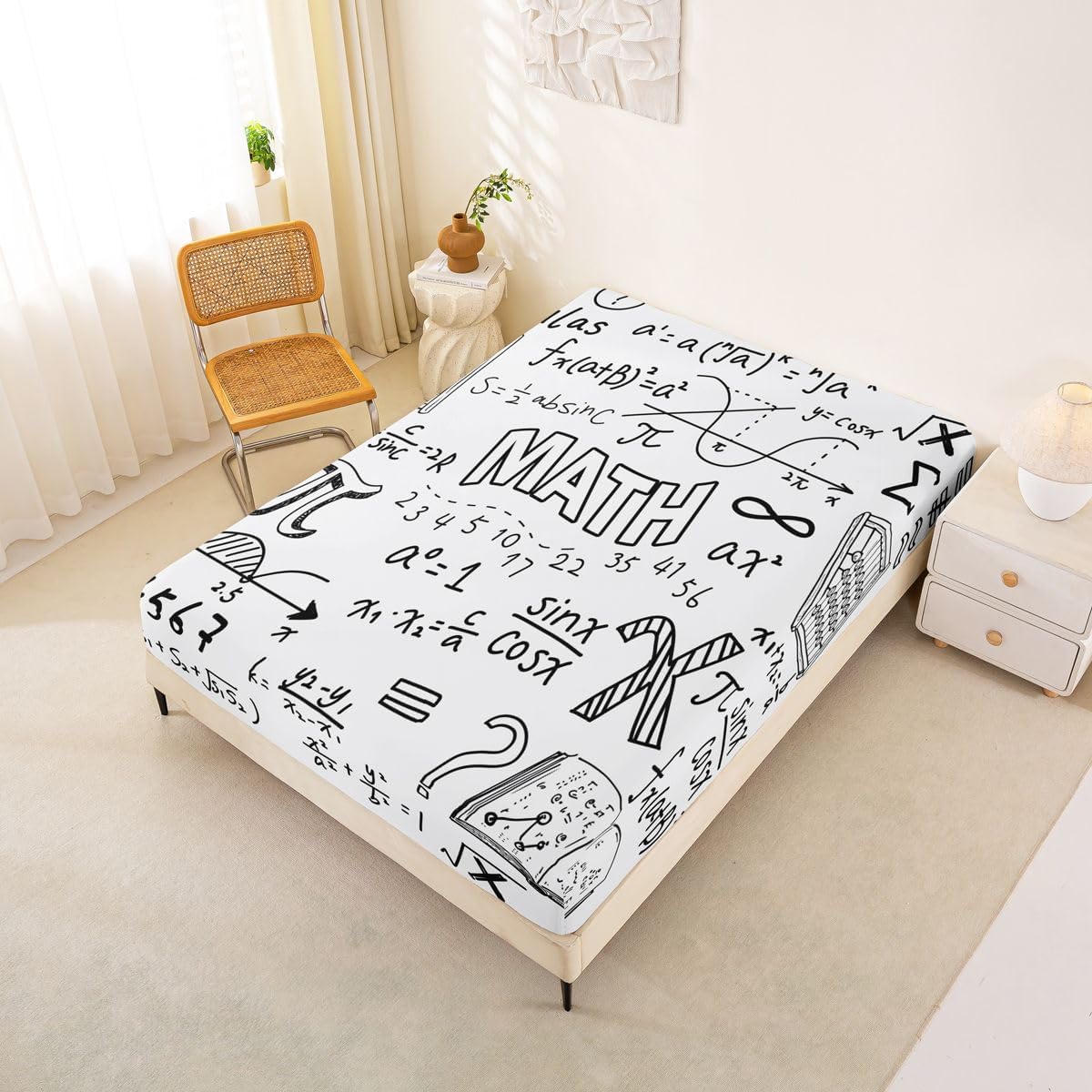 Erosebridal Chemistry Lab Fitted Sheet Twin Size Chemical Equation Bed Sheets for Boys Girls Chemical Elements Science Theme Bed Set Teens Kids Science Students Bedding Set School Dorm Room Decor