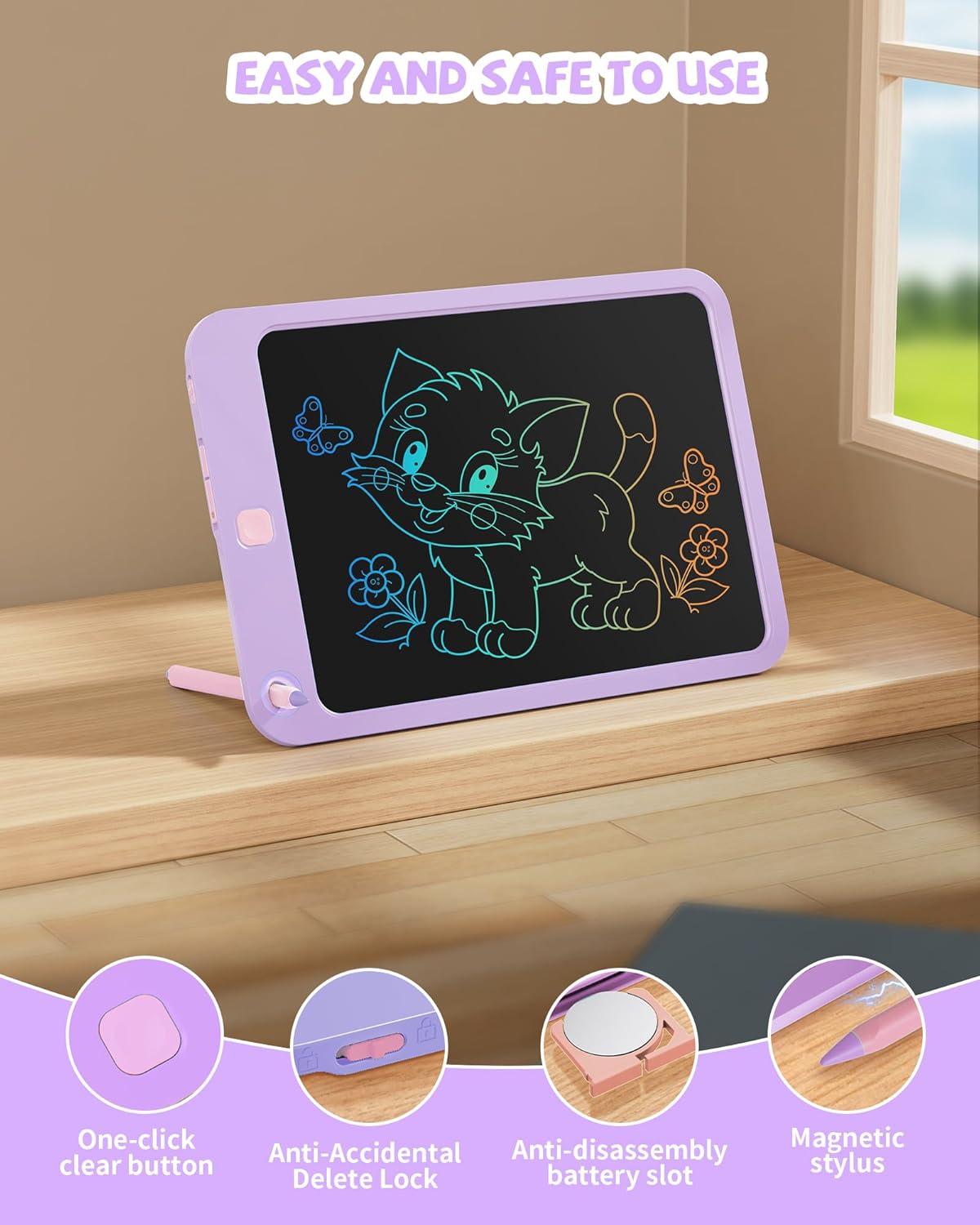 LCD Writing Tablet 10 Inch, Toys for 3 4 5 6 7 8 9 10 Year Old Boys Girls, Colorful Doodle Board Drawing Tablet, Gift for Boys Toddlers Age 3-12 Years, Memo Board, Drawing Pads with Lanyard(Blue)