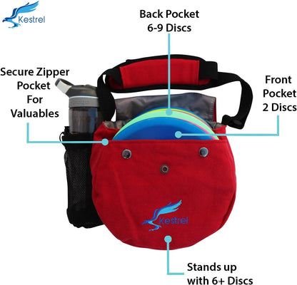 Kestrel Black Disc Golf Bag - Fits 6-10 Golf Discs + Bottle - For Beginner & Advanced Golfers - Extremely Durable Canvas - Frisbee Golf Bag - Small Sling/Shoulder Disc Golf Bag For Men & Women