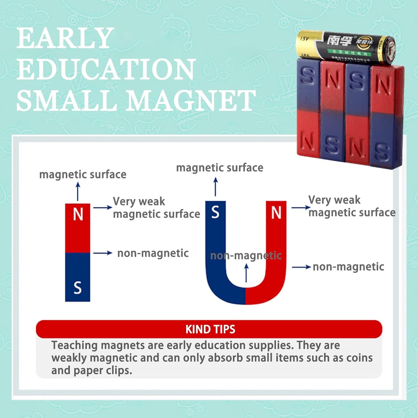 Science Magnet for Kids Bar Magnet Small with North South Identified for Students Teachers Science Experiment Physics Education Toys 2Pcs