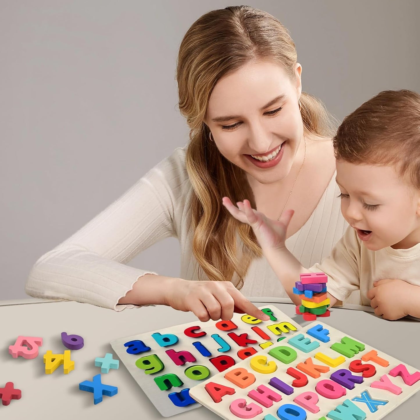 Uppercase and Lowercase Letters， Wooden Puzzles for Toddlers, Wooden ABC Alphabet Puzzles Toddler Learning Puzzle Toys for Kids 1-5, 2 in 1 Early Education Letter for Boys Grils 1-5 Years Old