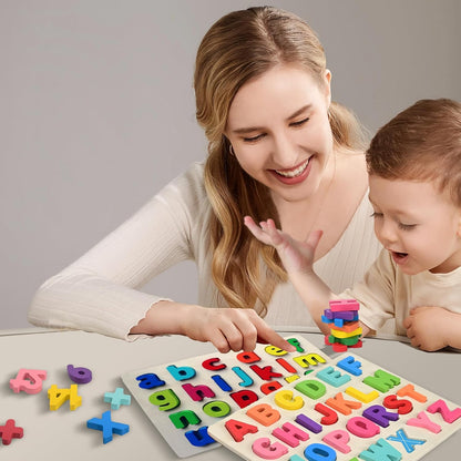 Uppercase and Lowercase Letters， Wooden Puzzles for Toddlers, Wooden ABC Alphabet Puzzles Toddler Learning Puzzle Toys for Kids 1-5, 2 in 1 Early Education Letter for Boys Grils 1-5 Years Old