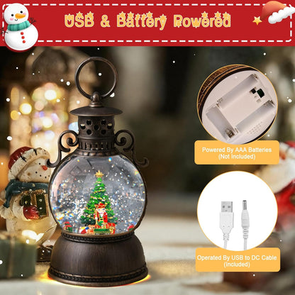 2026 Christmas Tree Train Lighted Musical Snow Globe Lantern Glittering Water Swirling Snowfall Singing Light up Decorative Holiday Decoration, 6H Timer, USB/Battery Operated, Home Décor Accent Gift