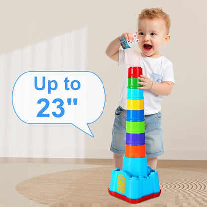 iPlay, iLearn Baby Stacking Toys, Toddler Nesting Stack Cups, Infant Stackable Block, Kids Sorting Game W/Shape Sorter for Sand Bath, Birthday Gift for 12 18 24 Month 1 2 3 Year Old Boys Girls