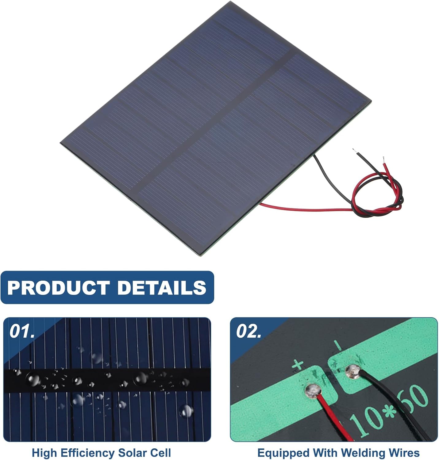 MECCANIXITY 2 Pcs 5.5V 0.44W 70mA Mini Solar Panels, Small Polycrystalline Solar Cell Panel with 2 Cable for DIY Electric Toy Materials Kits Charger, 60mm x 60mm