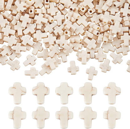 100pcs Blue and White Turquoise Cross Spacer Beads 8x10mm Semi Precious Stone Bead Easter Cross Gemstone Loose Beads for Jewelry Making Charms Beading Bracelets Necklaces Earrings Crafts