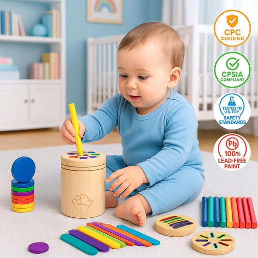 Bublo Baby Wooden Color Sorting Toy – Montessori Sorting Toy for Toddlers 1+ Years, Fine Motor & Sensory Learning, Object Permanence Toy