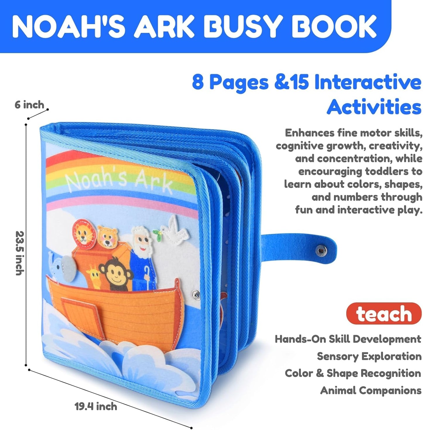 Ocean Busy Book for Toddlers 1-3, Montessori Quiet Book with 20 Activities, Travel Toy for Fine Motor Learning, Gift for Boys Girls