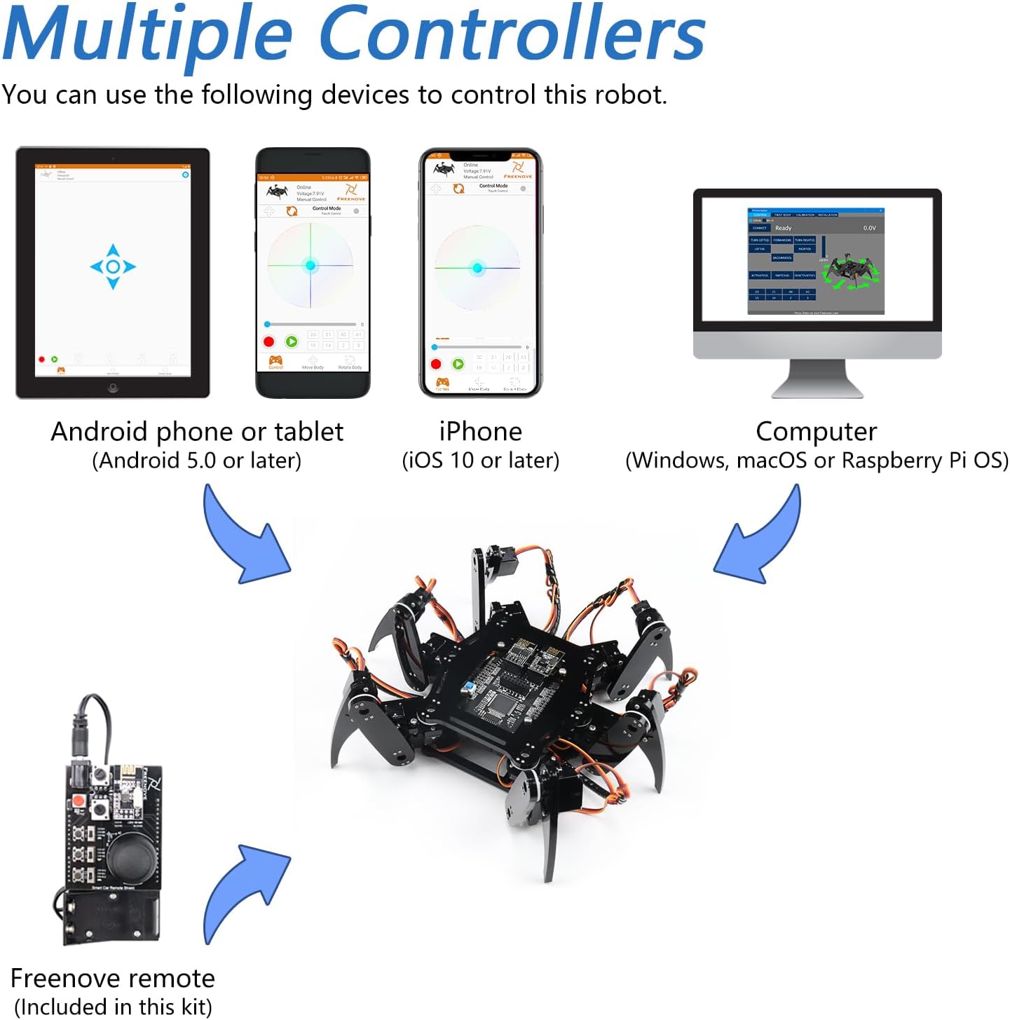 FREENOVE Hexapod Robot Kit with Remote (Compatible with Arduino IDE), Walking Crawling Twisting, App Remote Control, Servo STEM Project