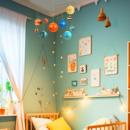 Hollowfly 3D Solar System Mobile Kit Vbs 2026 Decorations Hanging Planets Outer Space Decor Educational Planets Astronomy Gifts Multicolor Space Galaxy Themed Classroom Nursery Room Party Decor