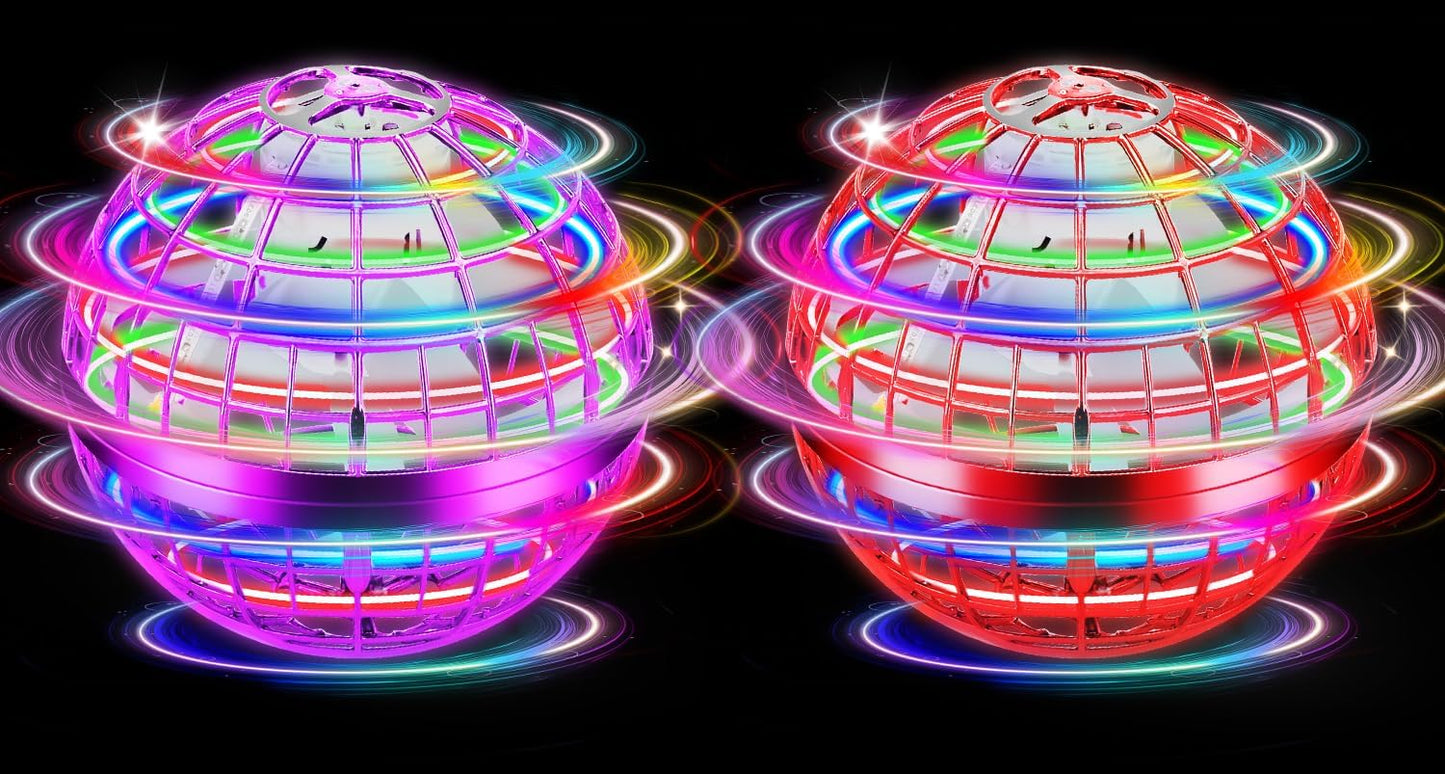 Flying Orb Ball Toy, 2026 Upgrade Hand Controlled Hover Ball with LED Lights,360° Rotating Boomerang Globe Cool Mini Drone, Ideal Birthday&Christmas Gift for Boys Girls-Blue & Purple