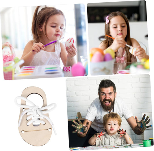 Gadpiparty 5sets DIY Graffiti Boys and Girls Toy Practice Shoe Lacing Wood Chips Unfinished Craft Wood Pendant Pendant Ornament Boys and Toys Decoration