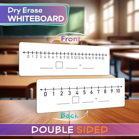 SCRIBBLEDO 10 Pack Dry Erase Number Line White Boards 4x12 Double Sided 1–10 & 1–20 Numberline Math Manipulatives for Kids Students Teachers Classroom Addition Subtraction