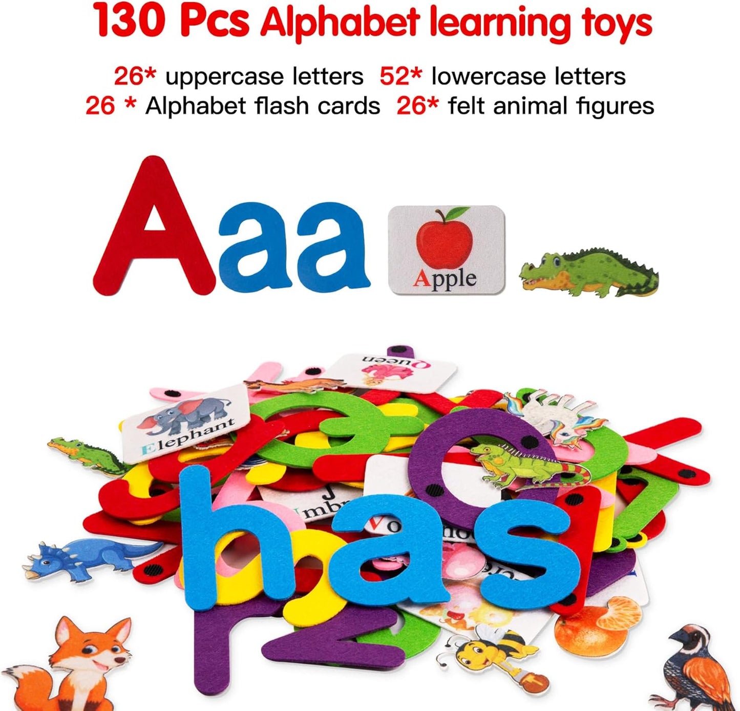 Craftstory 130 Pcs Alphabet Learning Toys Letters-Felt Montessori Board for Toddlers with Flashcards Preschool Phonics Vocabulary Activities Educational Toys for 3 Year Old