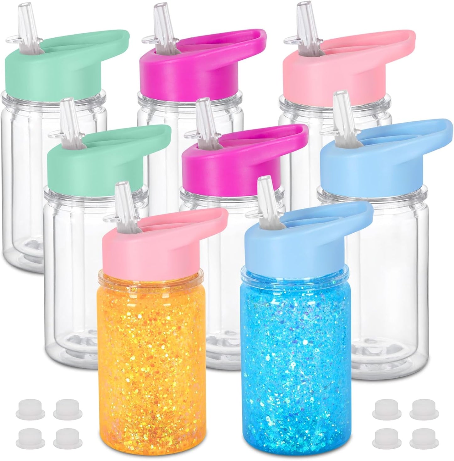 4 Pack 10 Oz Plastic Double Wall Snow Globe Tumbler, Snowglobe Tumbler with Pre Drilled Hole and Plug, Snow Globe Cups Kid Water Bottle DIY Gift for Scool, Sport