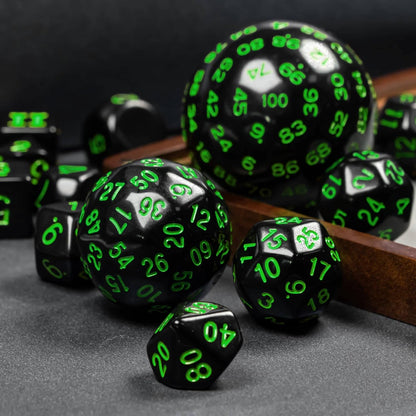 15 Pieces Complete Polyhedral DND Dice Set D3-D100 Spherical D&D Dice Set with Dragon Eye Dice Bag, D100 Dice for RPG Table Games(Black w/Purple Numbers)