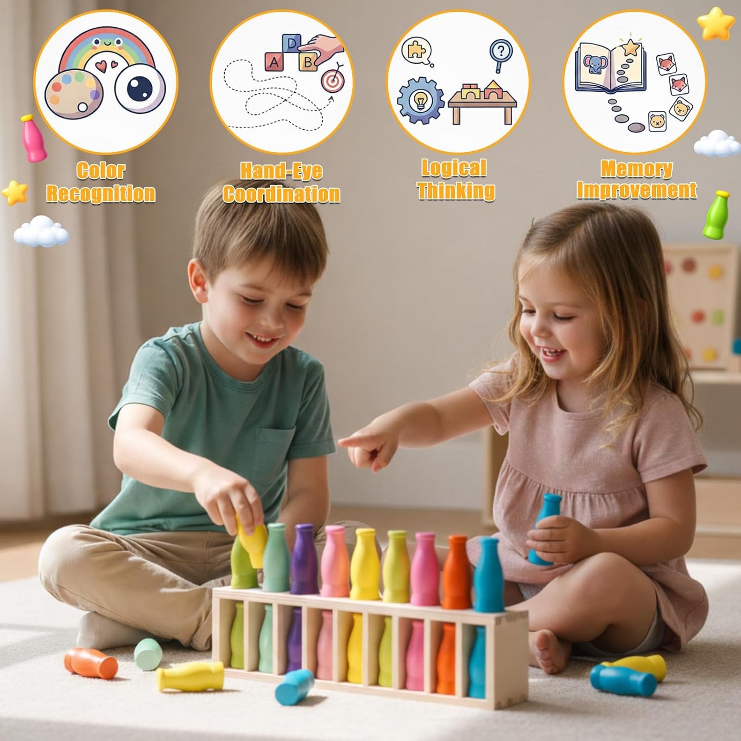 Match The Bottle Color Game, Fun Family Board Game for Kids and Adults 2–4 Players, Bottle Flip Challenge Toy for Travel, Camping, Holidays, Celebrate Birthday Party, Backyard Night (Medium, Plastic)