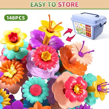 145 Pcs Toys for 3 Year Old Girl, Toddler Gardening Set Flower Garden Toy Girls Building Sets Best Educational Learning Fine DIY Crafts Stem Construction Stacking Kit for 3 4 5 6 7 Years Kids