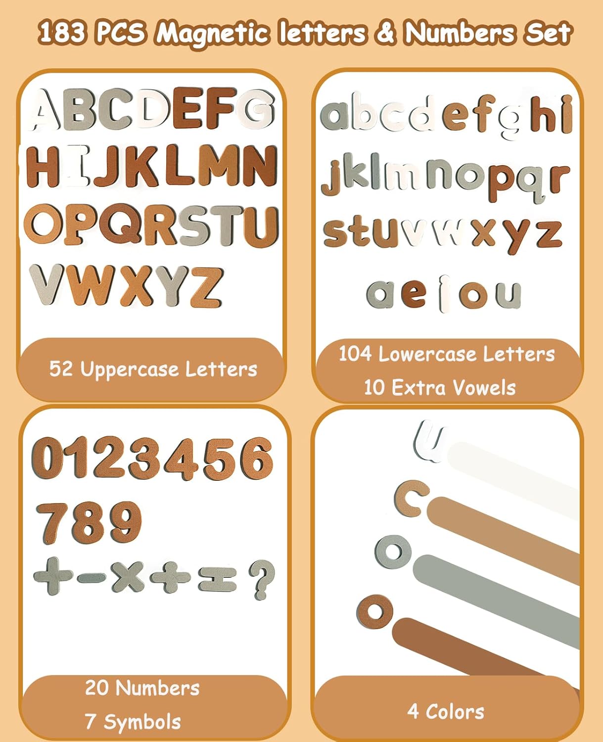 186 Pieces Magnetic Letters Numbers Alphabet Fridge Magnets ABC 123 Preschool Educational Learning Soft Color Toy Set Uppercase Lowercase Math Symbols for Toddlers Kids(Ages 3+)
