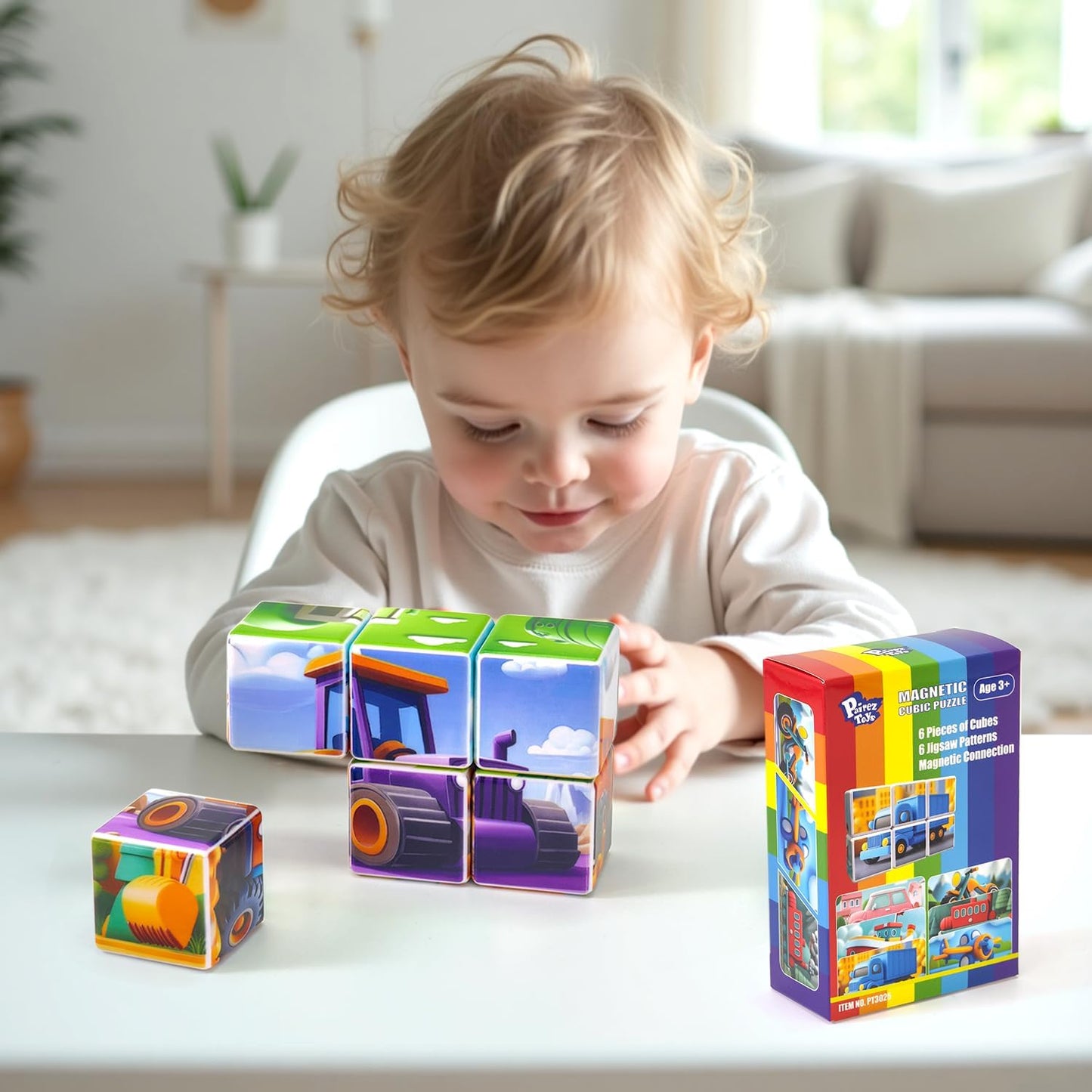 Pairez Toys 3D Magnetic Cubic Jigsaw Puzzle Toys for Toddlers, Large Building Blocks Cubes 1.65 Inches, Sensory & Montessori Toys for Kids 3-5