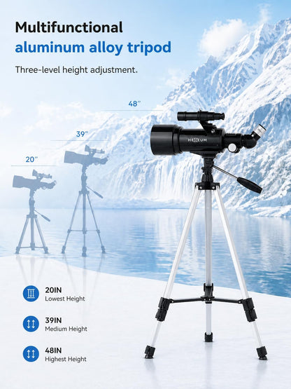 Koolpte Telescope 70mm Aperture 500mm - for Kids & Adults Astronomical Refracting Telescopes AZ Mount Fully Multi-Coated Optics, with Diagonal Mirror Phone Adapter, Carrying Bag, Wireless Remote Black