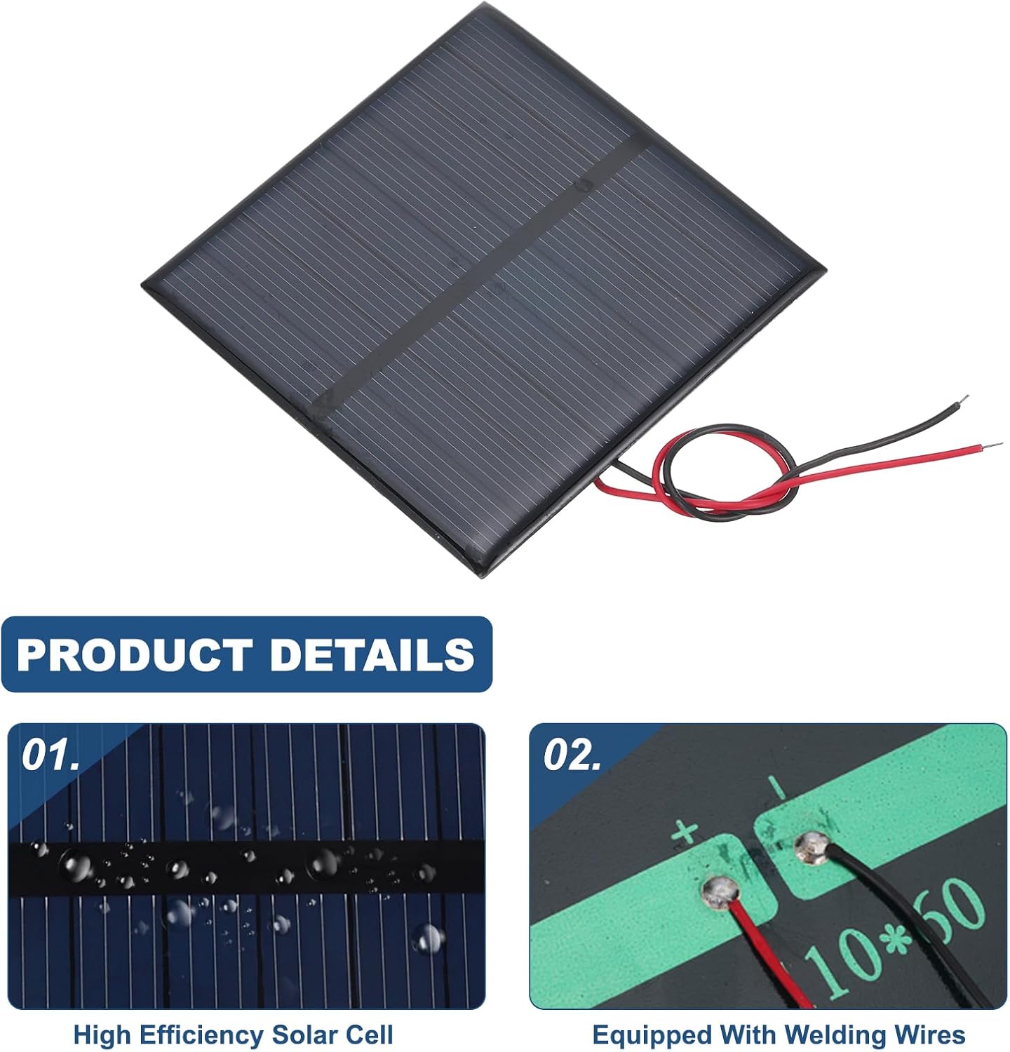 MECCANIXITY 2 Pcs 5.5V 0.44W 70mA Mini Solar Panels, Small Polycrystalline Solar Cell Panel with 2 Cable for DIY Electric Toy Materials Kits Charger, 60mm x 60mm