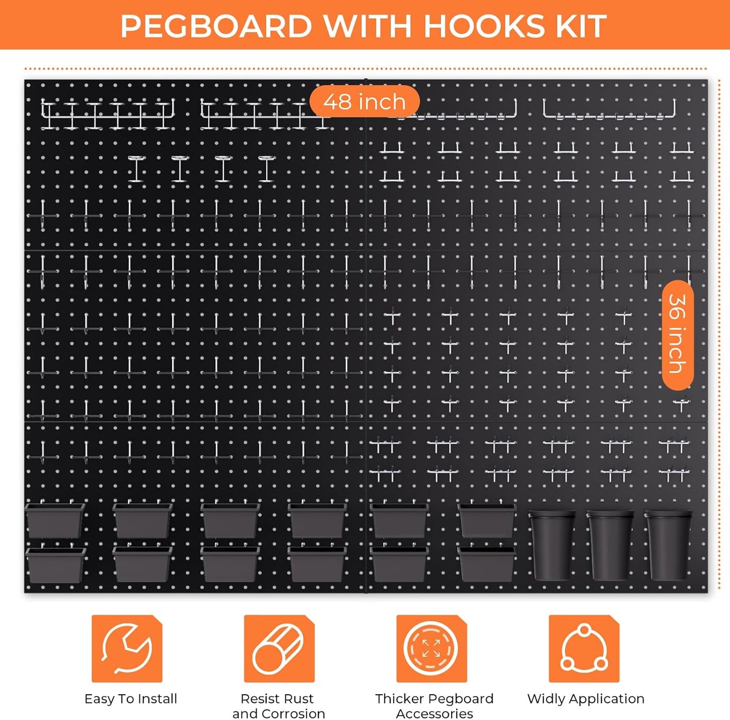 INCLY 158PCS Metal Pegboard Wall Organizer, 48x24 Inch White Pegboard Panels Tool Organizer Kit with Accessories Hooks and Bins, Peg Board Utility Tool Storage for Garage Workbench Shed