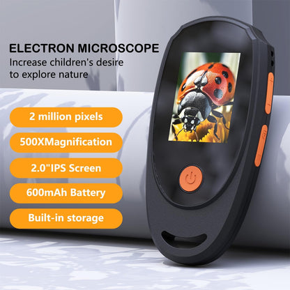Handheld Digital Microscope with 2.0 Inch IPS Color Screen, Portable Magnifying Glass for Kids, 500x Magnification, 8 Adjustable 3-Level LED Lights, USB Compatible with PC Windows and Mac OS