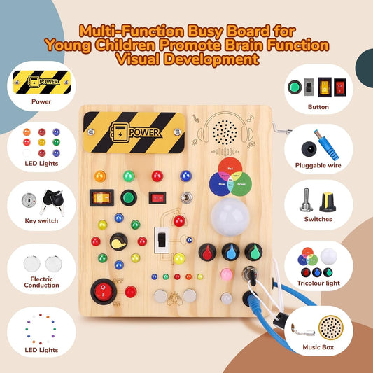 Sumsoltic Busy Board,Montessori Toys for 1-3 Year Old Boys & Girls,Travel Educational Learning Activities for Toddlers,Sensory Toy for Kids with Autism (Busy Board v4)