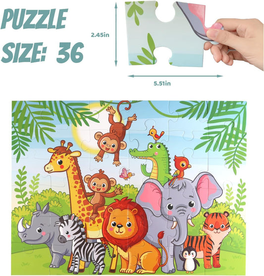 Jumbo Floor Puzzle for Kids, Large Jigsaw Puzzles 36 Piece with Box for Kids Ages 3-5,Preschool Learning & Education Toys, Gifts for 4-8 Year Old Boys and Girls(Jungle Animals)