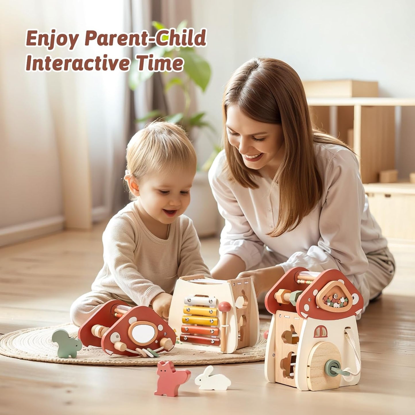 Youuys Wooden Activity Cube 9-in-1 Montessori Toys for 3+ Year Old Boys & Girls, Multipurpose Educational Sensory Learning Toys for Baby Toddlers with Mirror, First Birthday Gift (Castle)