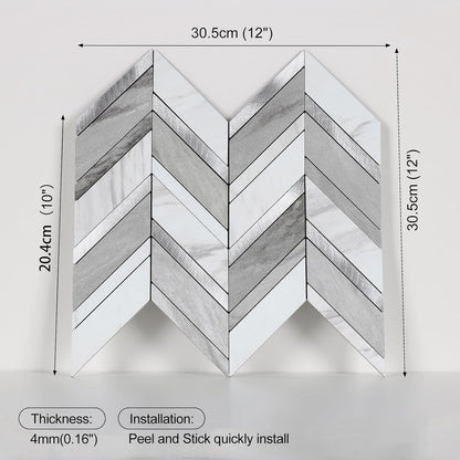 Yipscazo 10 Sheets Herringbone Backsplash Peel and Stick Tile, Marble Calacata Mixed Metal Gold PVC Stick on Backsplash for Kitchen, Waterproof Self Adhesive Wall Tile for Bathroom