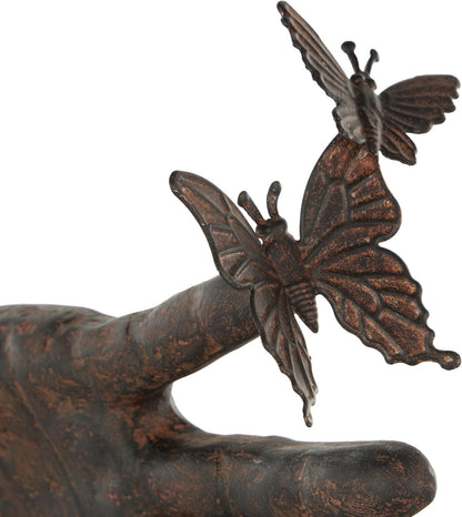 Deco 79 Polystone Hands Decorative Sculpture Weathered Patina Linked Home Decor Statue with Block Base and Gold Accents, Accent Figurine 9" x 4" x 10", Black