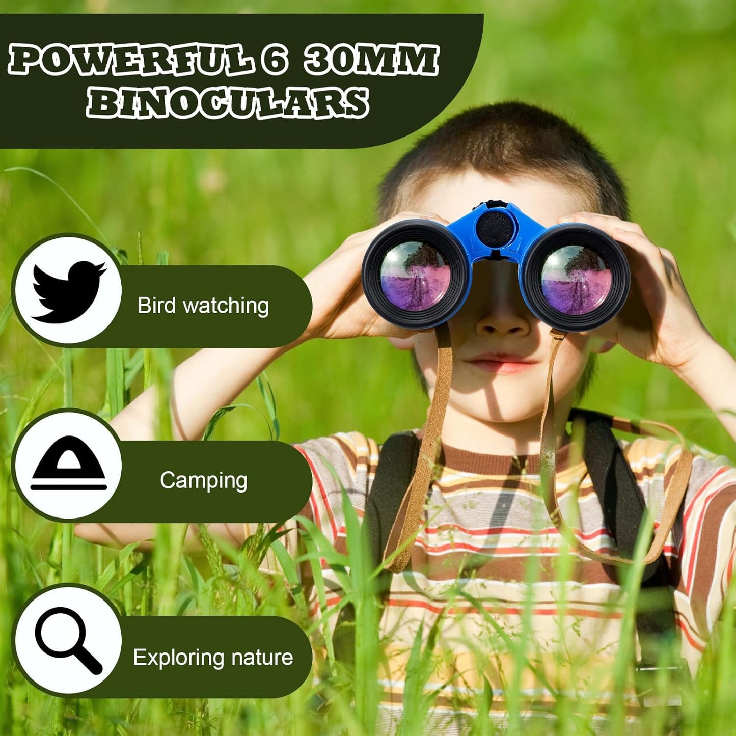 Libima 24 Pcs Binoculars Bulk Educational Compact Binoculars with Neck String Telescope for Learning Bird Watching Camping Hiking Travel Safaris Birthday Gifts(Green)