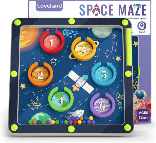 LOVELAND Magnetic Color and Number Space Maze Level 3– Montessori Wooden Puzzle Toy for Toddlers, Preschool Learning Activity for Fine Motor Skills, Educational Gift for Kids Ages 3+