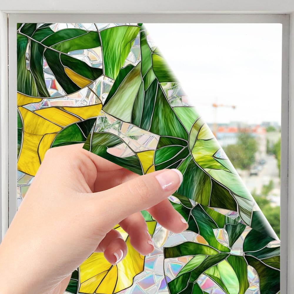 Flower Stained Glass Window Film Decorative Static Cling Stickers Sun Blocking Privacy Decals for Home Car White Lily