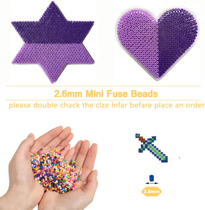 ZLLBTMO 48-Color Fuse Beads Kit - 2.6mm Mini Small Iron Beads Melting Beads for Kids DIY Pixel Art & 3D Crafts - Creative Handmade Gift Set