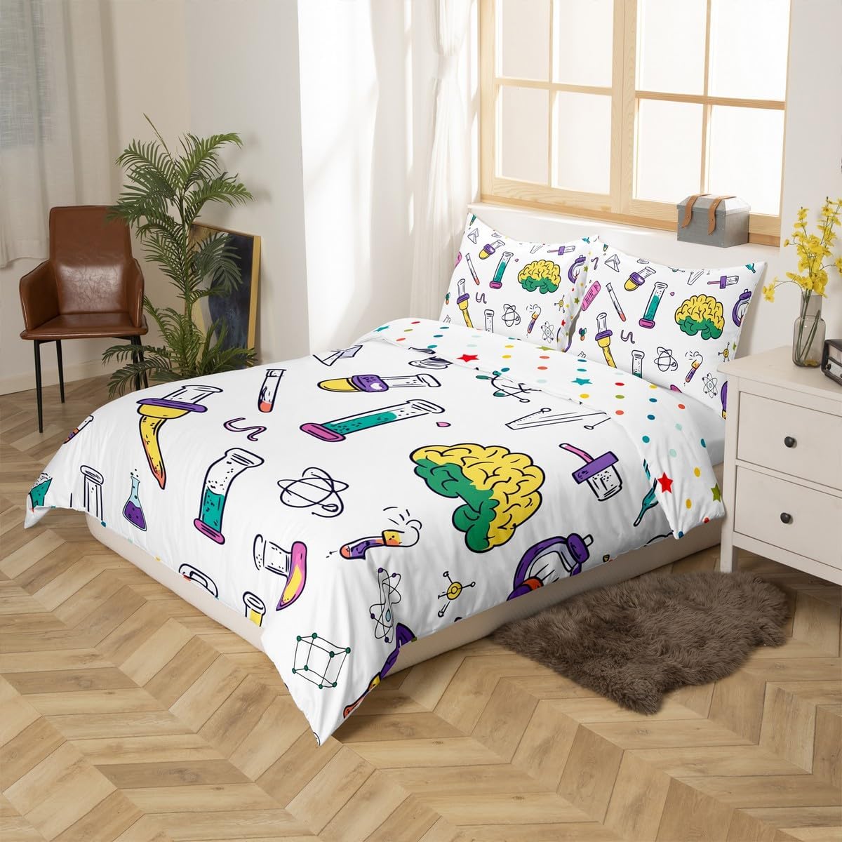 Erosebridal Science Theme Bedding Set Queen Size for Boys Girls Chemistry Periodic Table Print Duvet Cover Chemical Subject Theme Comforter Cover Teens Kids Math Science Atyle Bedspread Cover 3 Pcs