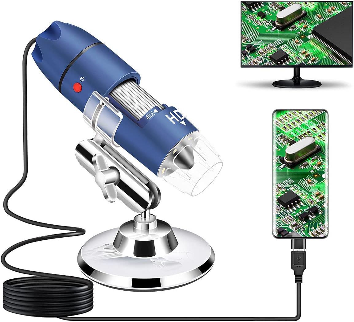 Jiusion 2K HD 2560x1440P USB Digital Microscope for Android Cellphone and Tablet Windows Mac Linux, 40X to 1000X Magnification Endoscope Handheld Mini Magnifier Camera for Coin Facial Skin Scalp