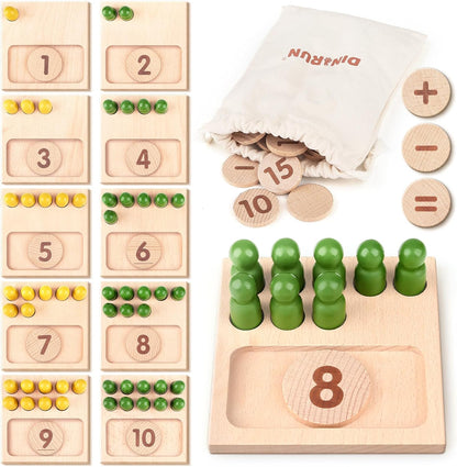 DINORUN Educational Toys for 3 4 5 Year Old Boy Girls Gifts - Preschool Learning Math and Numbers for Toddler 3+ - Math Manipulatives for Kids 3-6 - Montessori Wooden Counting Peg Board Materials